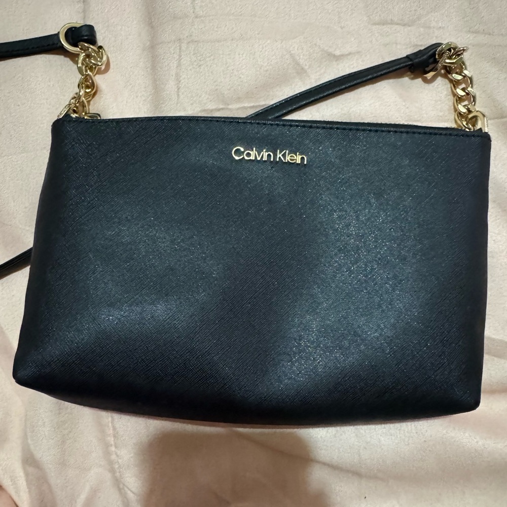 Calvin Klein Black Crossbody with Gold Chain Strap